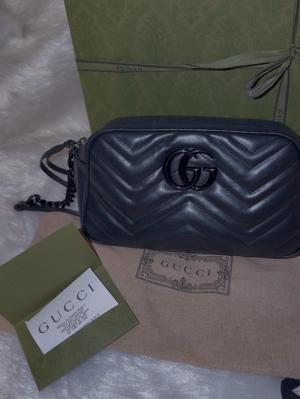Gucci Black Chevron GG Marmont Camera Bag